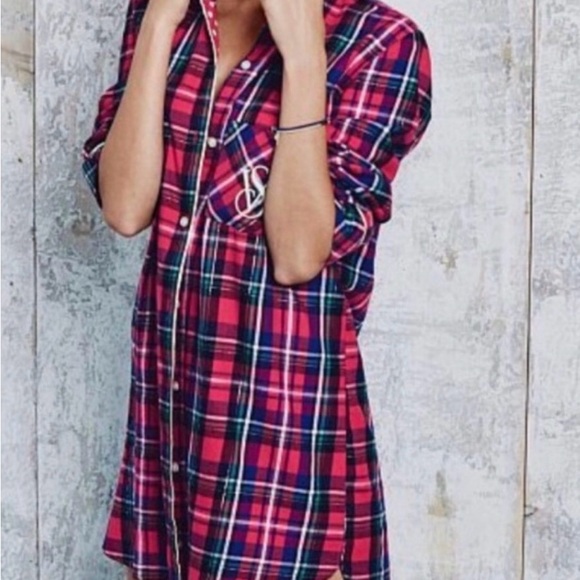 Victoria's Secret Red Plaid Pajama Night Shirt Get$25off$75purchase+free gift - Picture 2 of 6